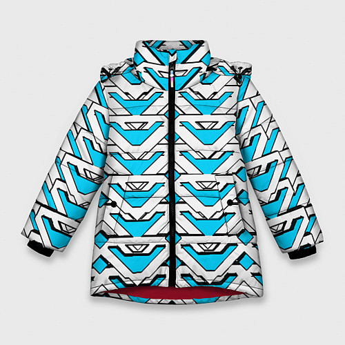 Зимняя куртка для девочки Бело-синий узор / 3D-Красный – фото 1