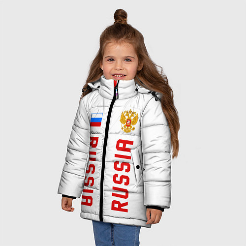 Зимняя куртка для девочки Россия три полоски на белом фоне / 3D-Светло-серый – фото 3