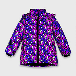Куртка зимняя для девочки Фиолетовый узор и чёрная обводка, цвет: 3D-черный
