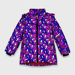 Куртка зимняя для девочки Фиолетовый узор и чёрная обводка, цвет: 3D-красный