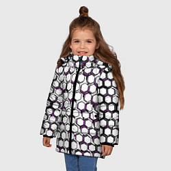 Куртка зимняя для девочки Киберпанк узор из шестиугольников розовый, цвет: 3D-светло-серый — фото 2