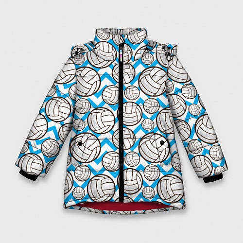 Зимняя куртка для девочки Мячи волейбольные паттерн / 3D-Красный – фото 1