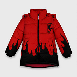 Куртка зимняя для девочки NBA огонь спорт текстура, цвет: 3D-красный
