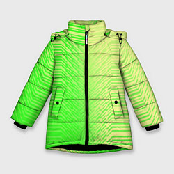 Куртка зимняя для девочки Зелёные градиентные линии, цвет: 3D-черный