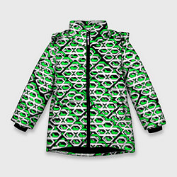 Куртка зимняя для девочки Зелёно-белый узор на чёрном фоне, цвет: 3D-черный
