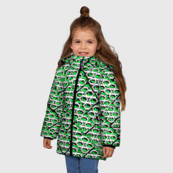 Куртка зимняя для девочки Зелёно-белый узор на чёрном фоне, цвет: 3D-черный — фото 2
