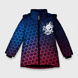 Куртка зимняя для девочки Cyberpunk 2077 неоновые соты, цвет: 3D-черный