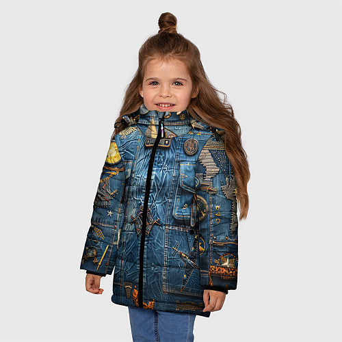 Зимняя куртка для девочки Джинсы лётчика-авиатора / 3D-Светло-серый – фото 3