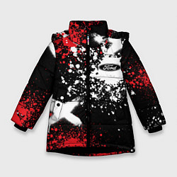 Куртка зимняя для девочки Форд на фоне граффити и брызг красок, цвет: 3D-черный
