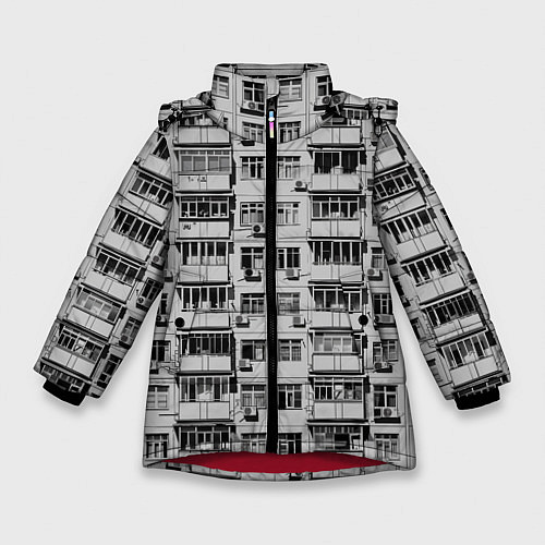 Зимняя куртка для девочки Панелька в черно-белых тонах / 3D-Красный – фото 1