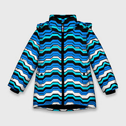 Куртка зимняя для девочки Синие техно волны, цвет: 3D-черный
