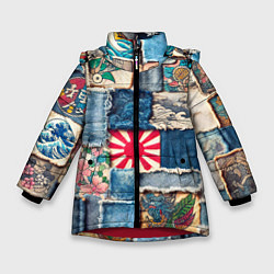 Куртка зимняя для девочки Японское художество пэчворк, цвет: 3D-красный