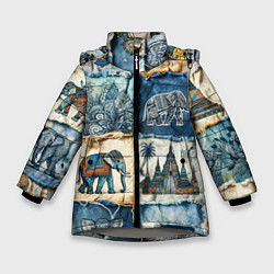 Куртка зимняя для девочки Пэчворк из Тайланда, цвет: 3D-светло-серый