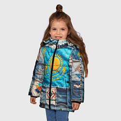 Куртка зимняя для девочки Пэчворк джинсы в Казахстане, цвет: 3D-светло-серый — фото 2