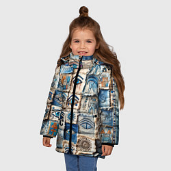 Куртка зимняя для девочки Глаза на пэчворк дениме, цвет: 3D-черный — фото 2