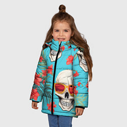 Куртка зимняя для девочки Черепа в отпуске, цвет: 3D-светло-серый — фото 2