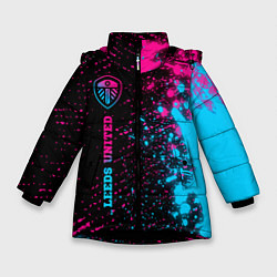 Куртка зимняя для девочки Leeds United - neon gradient по-вертикали, цвет: 3D-черный