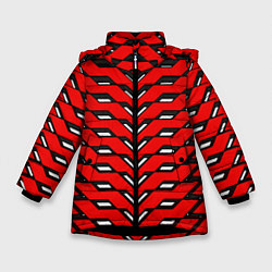 Куртка зимняя для девочки Красная броня с белыми прорезями, цвет: 3D-черный