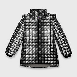 Куртка зимняя для девочки Чёрно-белые квадраты, цвет: 3D-светло-серый