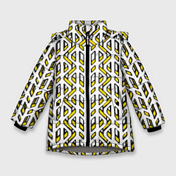 Куртка зимняя для девочки Жёлто-белый паттерн конструкция, цвет: 3D-светло-серый