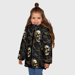 Куртка зимняя для девочки Прикованные золотой цепью черепа, цвет: 3D-светло-серый — фото 2