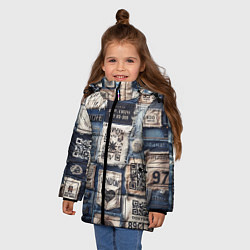 Куртка зимняя для девочки Пэчворк джинсы из Лондона, цвет: 3D-светло-серый — фото 2