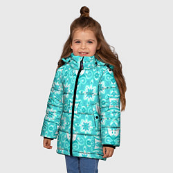 Куртка зимняя для девочки Бирюзовая цветочная геометрия, цвет: 3D-красный — фото 2