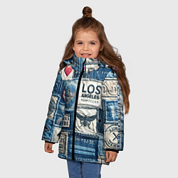 Куртка зимняя для девочки Лос Анджелес на джинсах-пэчворк, цвет: 3D-черный — фото 2