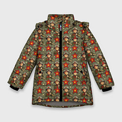 Куртка зимняя для девочки 9 мая солдаты паттерн, цвет: 3D-светло-серый
