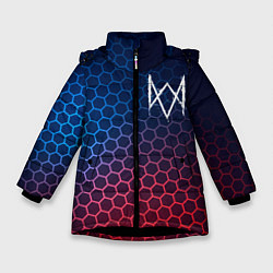 Куртка зимняя для девочки Watch Dogs неоновые соты, цвет: 3D-черный