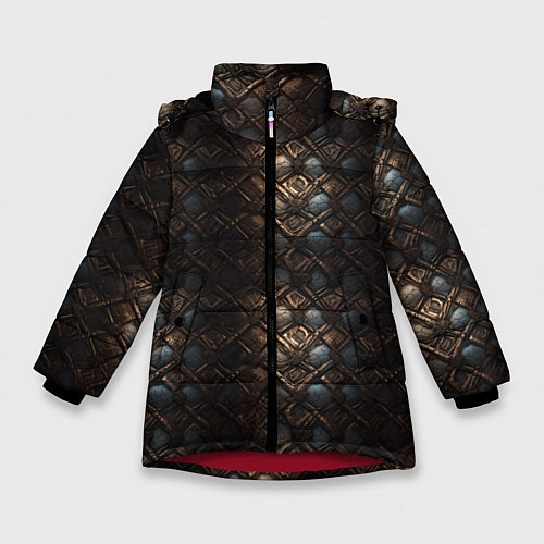 Зимняя куртка для девочки Классическая старая броня текстура / 3D-Красный – фото 1
