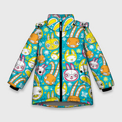 Куртка зимняя для девочки Разноцветные зайцы, цвет: 3D-светло-серый