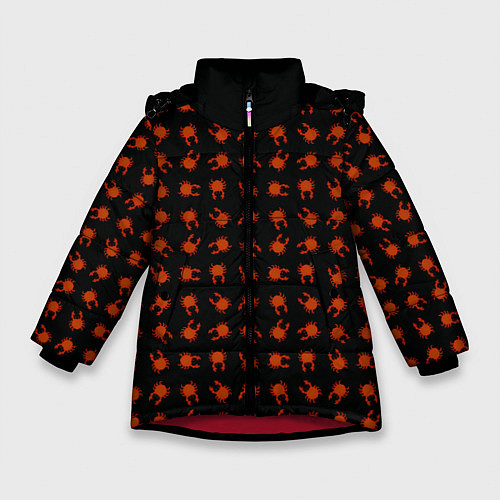 Зимняя куртка для девочки Крабики на черном фоне / 3D-Красный – фото 1