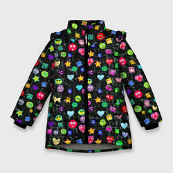 Куртка зимняя для девочки В смайликах, цвет: 3D-светло-серый