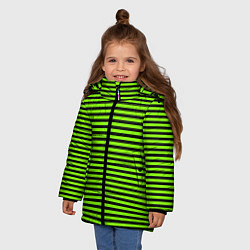Куртка зимняя для девочки Кислотный зелёный в чёрную полоску, цвет: 3D-черный — фото 2