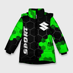 Куртка зимняя для девочки Suzuki green sport hexagon, цвет: 3D-черный