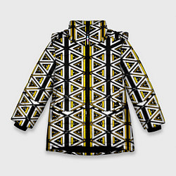 Куртка зимняя для девочки Жёлто-белые треугольники на чёрном фоне, цвет: 3D-черный