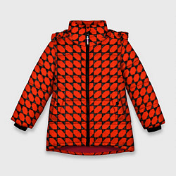 Куртка зимняя для девочки Красные лепестки шестиугольники, цвет: 3D-красный