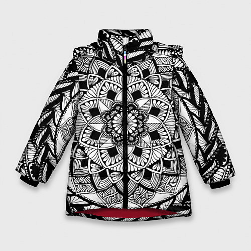 Зимняя куртка для девочки Мандала зенарт чёрно-белая / 3D-Красный – фото 1