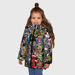 Куртка зимняя для девочки Разноцветные татуировки в стиле граффити, цвет: 3D-черный — фото 2