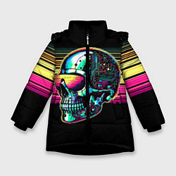 Куртка зимняя для девочки Cyber skull - ai art fantasy, цвет: 3D-черный