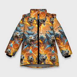 Куртка зимняя для девочки Волки и камни, цвет: 3D-светло-серый