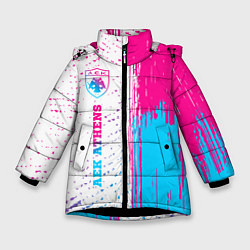 Куртка зимняя для девочки AEK Athens neon gradient style по-вертикали, цвет: 3D-черный