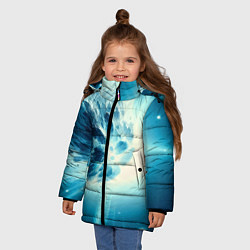 Куртка зимняя для девочки Неоновая комета - нейросеть, цвет: 3D-светло-серый — фото 2