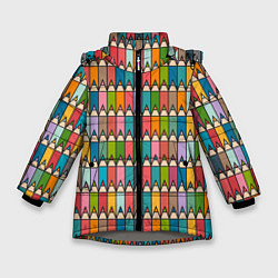 Куртка зимняя для девочки Паттерн с цветными карандашами, цвет: 3D-светло-серый