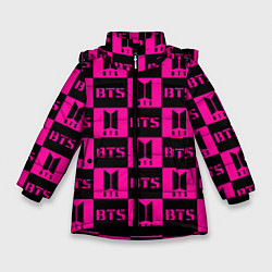 Куртка зимняя для девочки BTS pattern pink logo, цвет: 3D-черный
