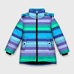 Куртка зимняя для девочки Горизонтальные полосы холодных цветов, цвет: 3D-черный