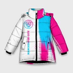 Куртка зимняя для девочки Manchester City neon gradient style по-вертикали, цвет: 3D-черный