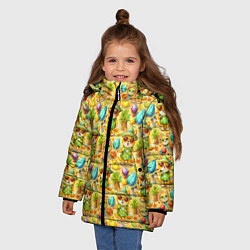 Куртка зимняя для девочки Щенята и летний вайб паттерн, цвет: 3D-светло-серый — фото 2