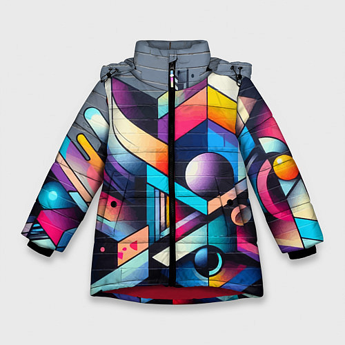 Зимняя куртка для девочки Геометрическое абстрактное граффити - нейросеть / 3D-Красный – фото 1